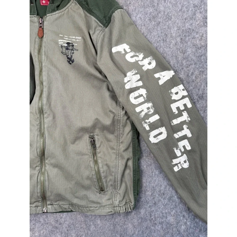 Strivers Row Mens Full Zip Hooded Jacket Green Herringbone Graphic Size M